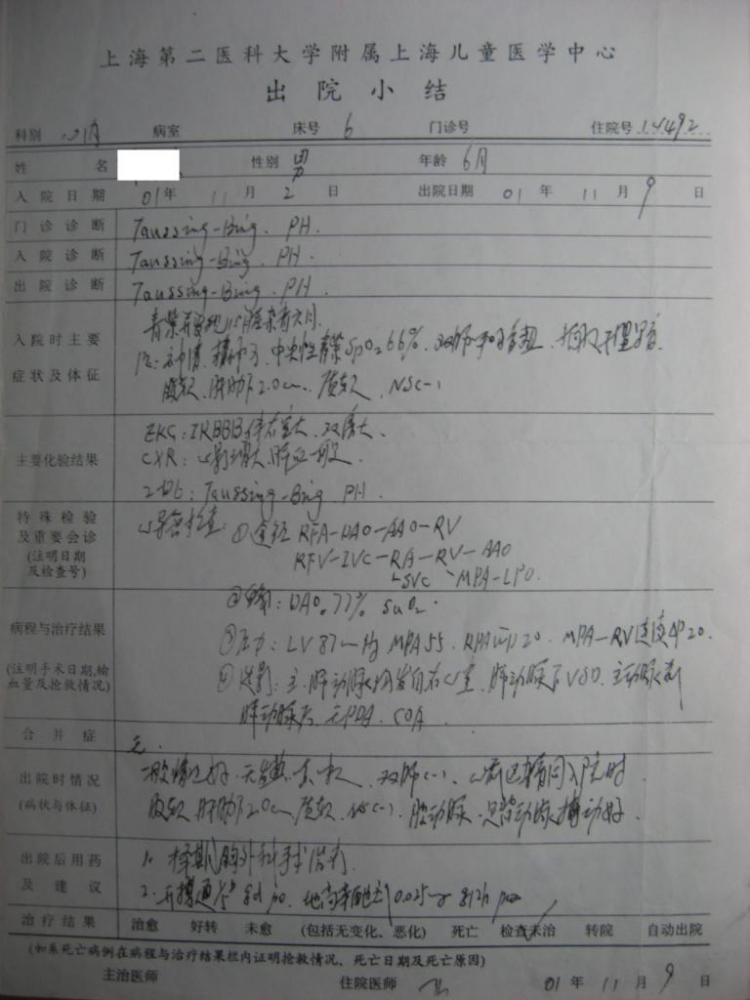 贵院心内科出院小结（术前）