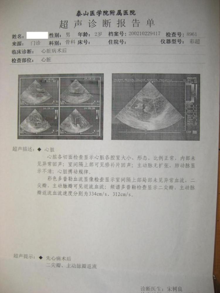 2002年10月22日超声诊断报告单