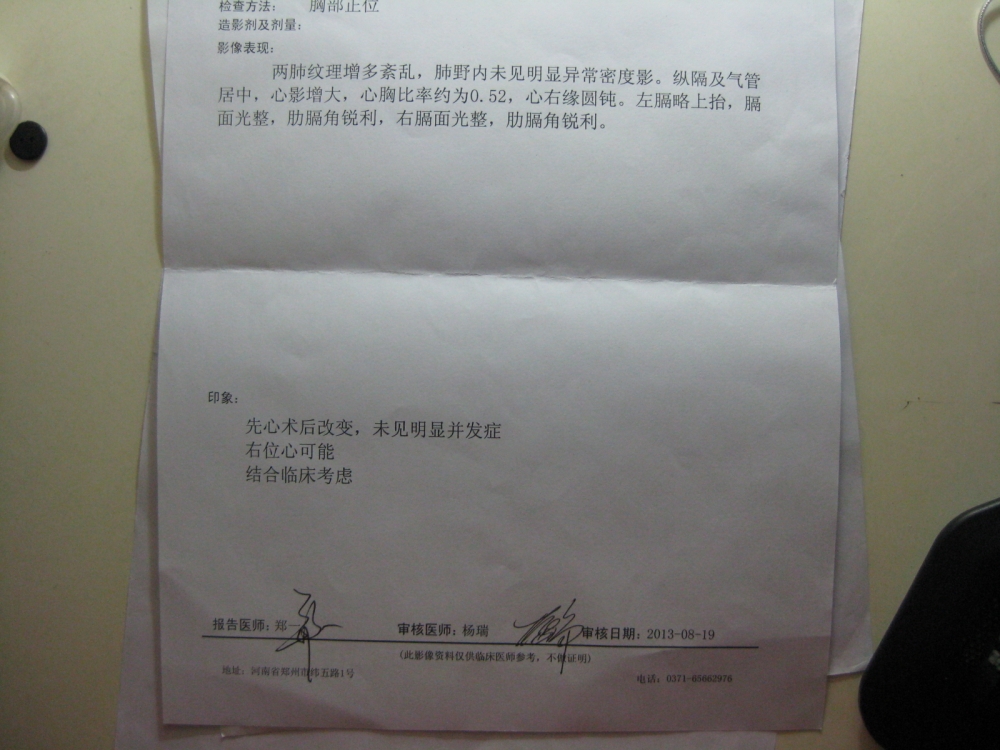 一年复查胸片报告